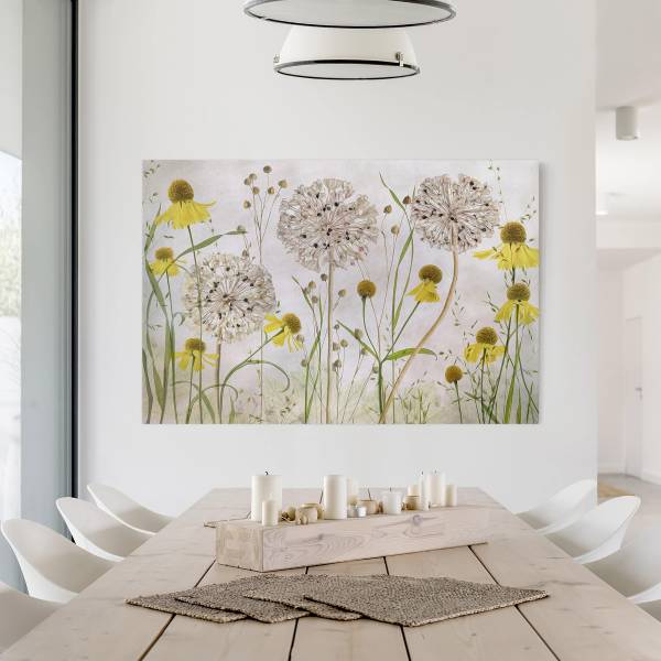 Leinwandbild Allium Helenium - Canvas /  Fichte massiv - Beige / Mehrfarbig - 120 x 80 cm - Image 3
