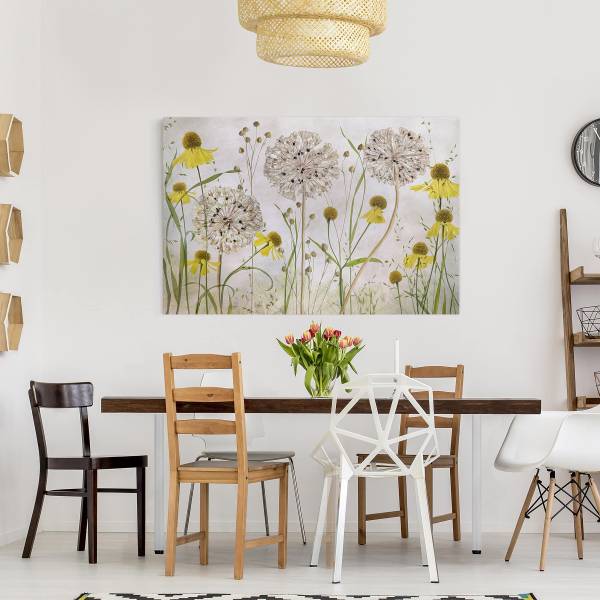 Leinwandbild Allium Helenium - Canvas /  Fichte massiv - Beige / Mehrfarbig - 120 x 80 cm - Image 4