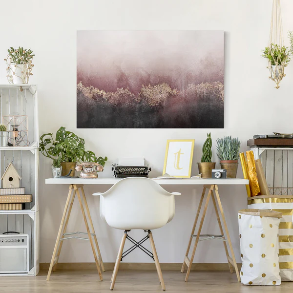 Leinwandbild Goldene Dämmerung Rosa I - Pink - 90 x 60 x 2 cm - Breite: 90 cm - Image 4