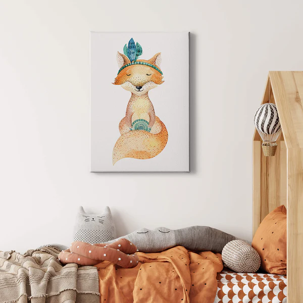Leinwandbild Hippy Fox - Polyester PVC / Fichtenholz - Braun / Weiß - Image 2
