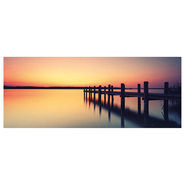 Leinwandbild Lonely Bridge - Polyester PVC / Fichtenholz - Orange / Blau