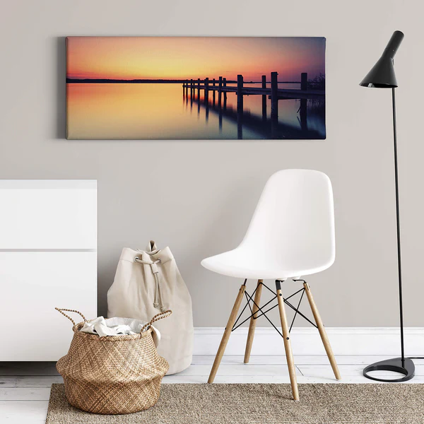 Leinwandbild Lonely Bridge - Polyester PVC / Fichtenholz - Orange / Blau - Image 2