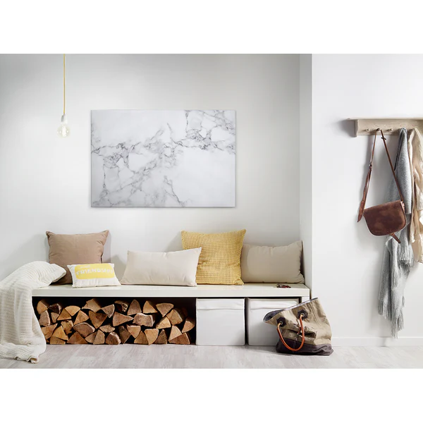Leinwandbild White Marble - Polyester PVC / Fichtenholz - Weiß / Grau - Image 4