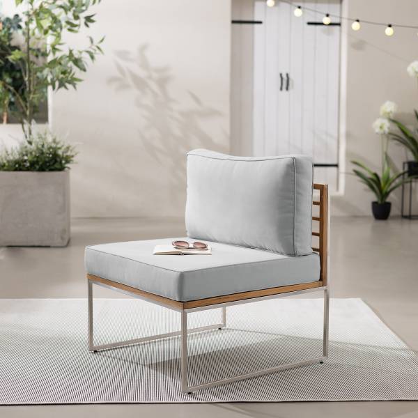 Loungesessel TEAKLINE - Webstoff / Teak massiv - Hellgrau