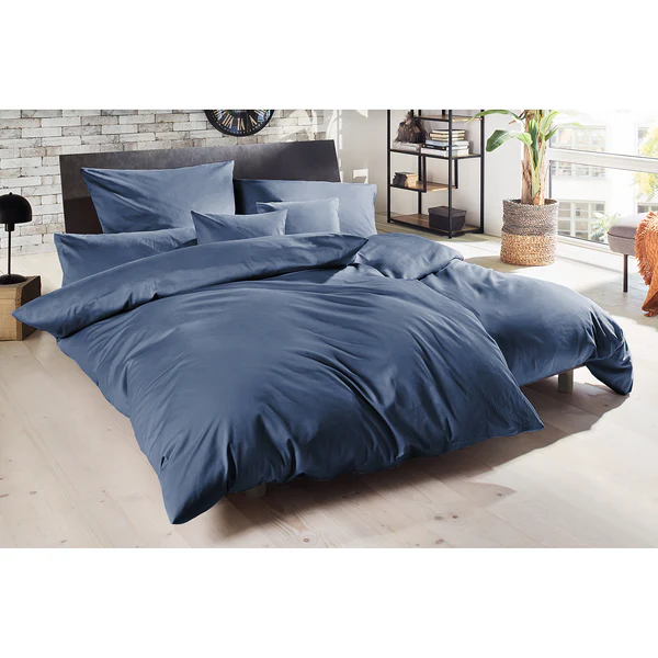 Luxus-Satin-Bettwäsche Montainville - Baumwolle - Jeansblau - 200 x 200 cm + 2 Kissen 80 x 80 cm - Image 2