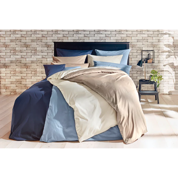 Luxus-Satin-Bettwäsche Montainville - Baumwolle - Jeansblau - 200 x 200 cm + 2 Kissen 80 x 80 cm - Image 3