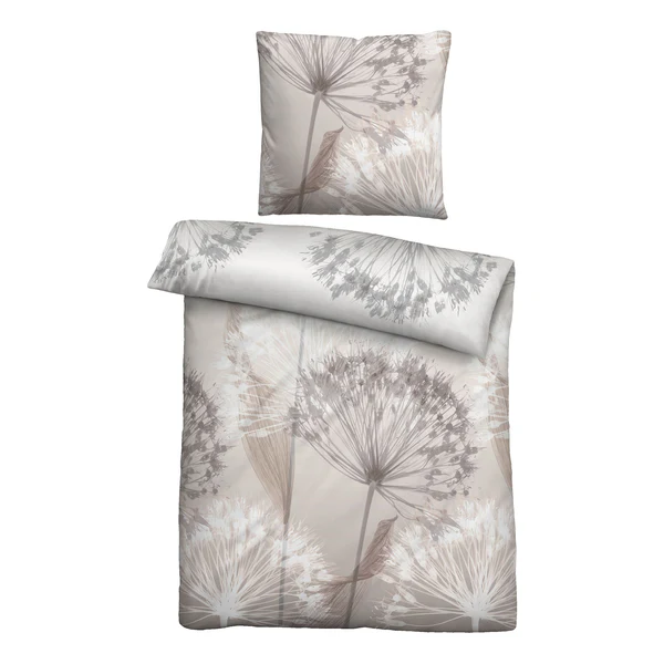 Mako-Satin Bettwäsche Faeda - Baumwolle - Taupe - 155 x 220 cm + Kissen 80 x 80 cm