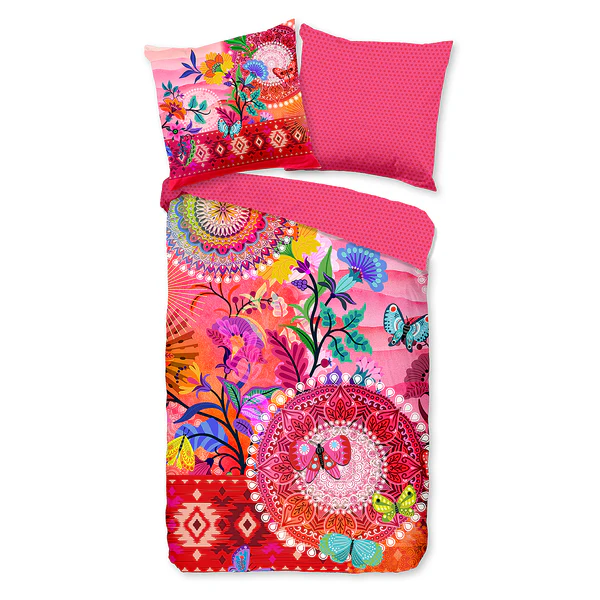 Mako-Satin-Bettwäsche Giselah - Baumwolle - Pink - 135 x 200 cm + Kissen 80 x 80 cm