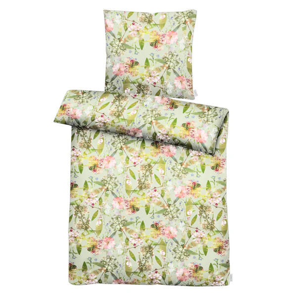 Mako-Satin-Bettwäsche Helen - Satin - Pastellgrün / Rosa - 155 x 220 cm + Kissen 80 x 80 cm