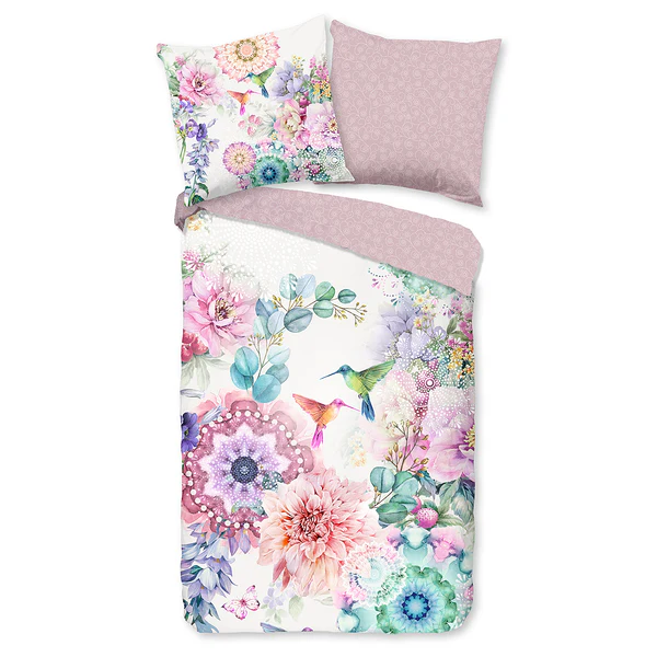 Mako-Satin-Bettwäsche Isaye - Baumwolle - Rosa - 155 x 220 cm + Kissen 80 x 80 cm