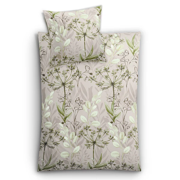 Mako-Satin Bettwäsche Lukardis - Baumwolle - Olivgrün / Beige - 155 x 220 cm