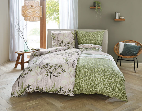 Mako-Satin Bettwäsche Lukardis - Baumwolle - Olivgrün / Beige - 155 x 220 cm - Image 2
