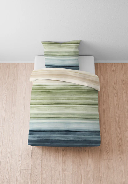 Mako-Satin Bettwäsche Saes - Baumwolle - Grün / Blau - 155 x 200 cm + Kissen 80 x 80 cm - Image 2