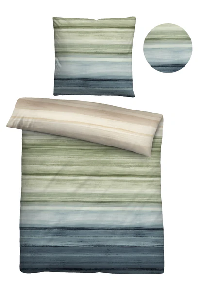 Mako-Satin Bettwäsche Saes - Baumwolle - Grün / Blau - 155 x 200 cm + Kissen 80 x 80 cm - Image 4