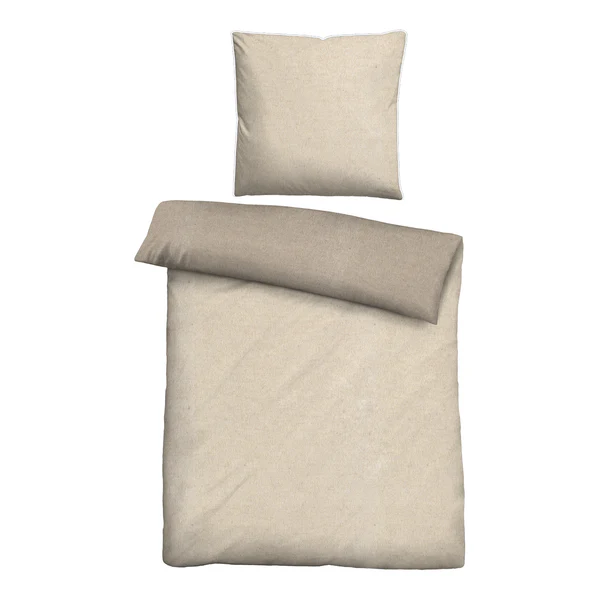 Melange-Flanell Bettwäsche Zordo - Beige - 135 x 200 cm + Kissen 80 x 80 cm