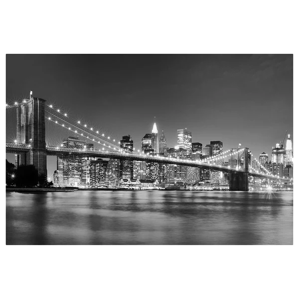 Memoboard Nighttime Manhattan Bridge II - Stahl / Vinyl-Spezialfolie - Schwarz / Weiß - 90 x 60 cm