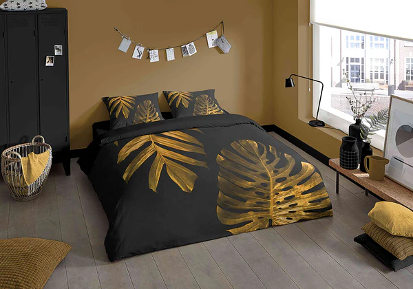 Microfaser Bettwäsche Kimberly - Microfaser - Gold / Schwarz - 140 x 200/220 cm + Kissen 70 x 60 cm - Image 2