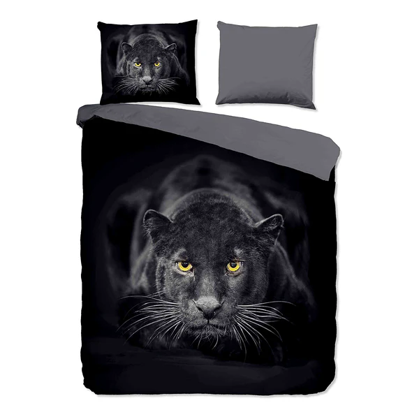Microfaser Bettwäsche Panter - Microfaser - Schwarz - 240 x 200/220 cm + 2 Kissen 70 x 40 cm