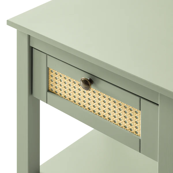 Nachttisch Belleria - Kiefer massiv / Wiener Geflecht - Helles Olivgrün - Image 14