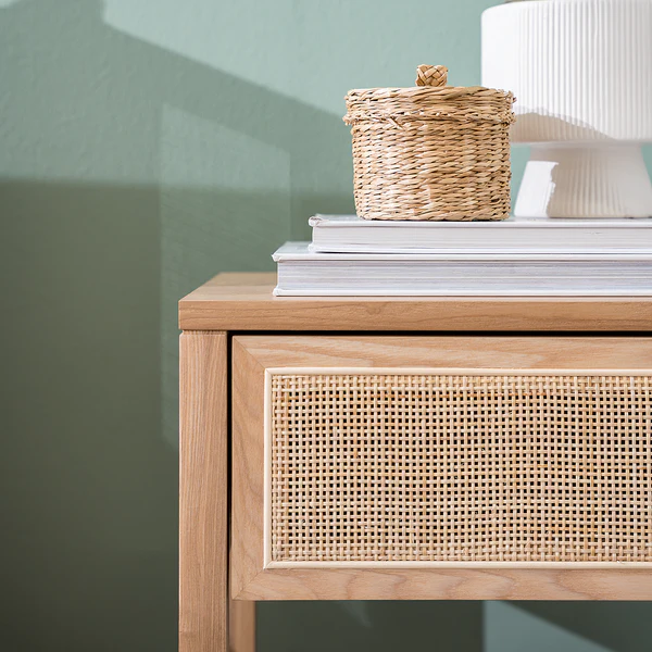 Nachttisch TAYLOR - Rattan / Eiche teilmassiv - Beige / Eiche - Image 5