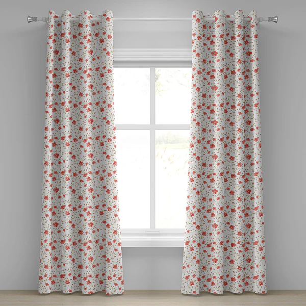 Ösenvorhang Landhaus Blume 2er-Set - Polyester - Weiß / Rot - Höhe: 225 cm