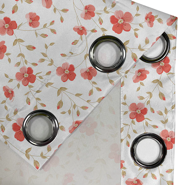Ösenvorhang Landhaus Blume 2er-Set - Polyester - Weiß / Rot - Höhe: 225 cm - Image 2