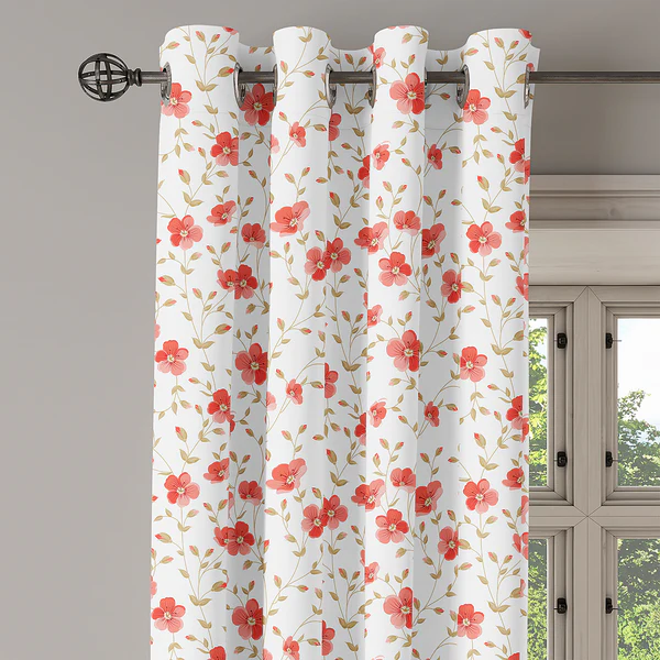 Ösenvorhang Landhaus Blume 2er-Set - Polyester - Weiß / Rot - Höhe: 225 cm - Image 3