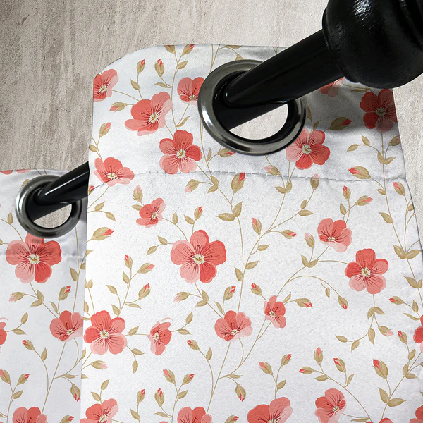Ösenvorhang Landhaus Blume 2er-Set - Polyester - Weiß / Rot - Höhe: 225 cm - Image 4