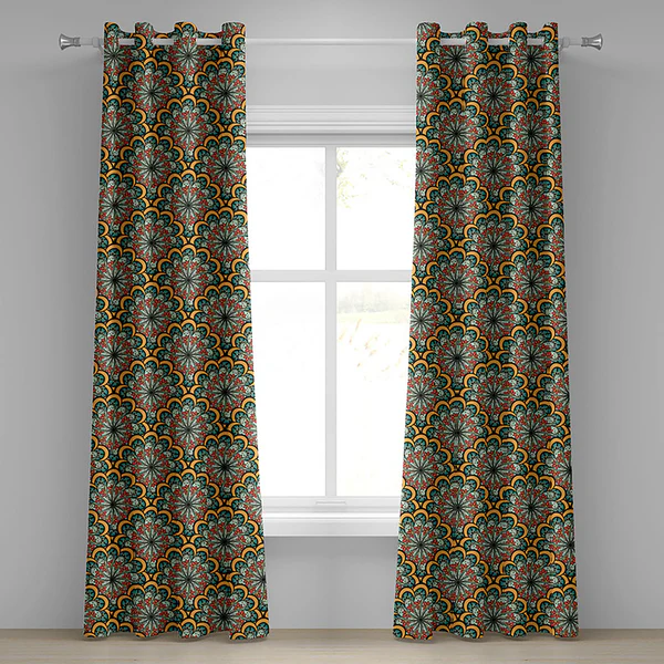 Ösenvorhang Mandala Flowers 2er-Set - Polyester - Rot / Grün / Gelb - Höhe: 245 cm
