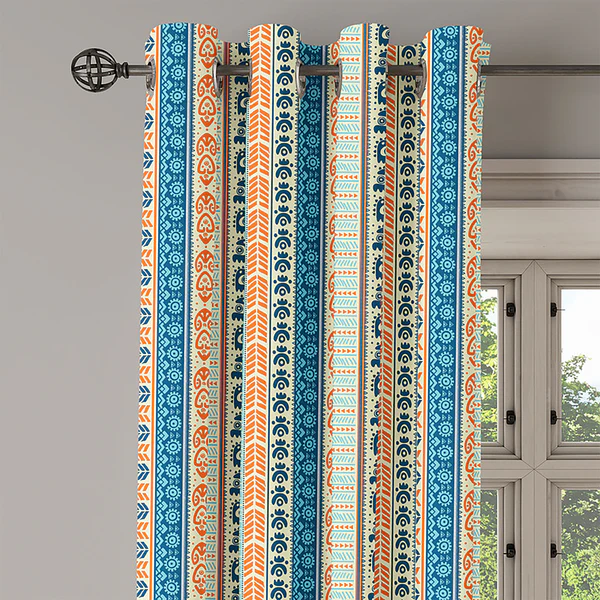 Ösenvorhang Ureinwohner 2er-Set - Polyester - Orange / Blaugrau - Höhe: 260 cm - Image 3