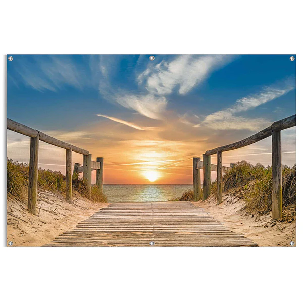 Outdoor-Poster Sonnenuntergang am Strand - PVC - Beige