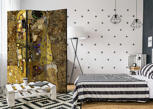 Paravent Golden Kiss 1-seitig - Vlies auf Massivholz - Schwarz / Gold - 135 x 172 cm - Image 2