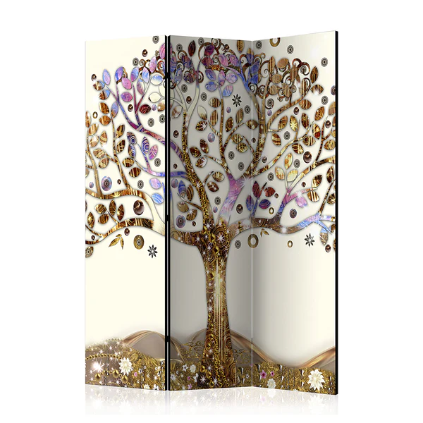 Paravent Golden Tree 1-seitig - Vlies auf Massivholz - Weiß / Gold - 135 x 172 cm