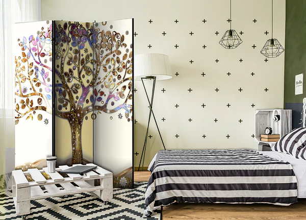 Paravent Golden Tree 1-seitig - Vlies auf Massivholz - Weiß / Gold - 135 x 172 cm - Image 2