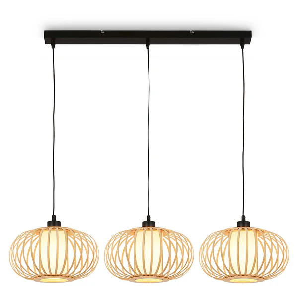 Pendelleuchte Agueiro - Aluminium / Bambus - Schwarz - Flammenanzahl: 3