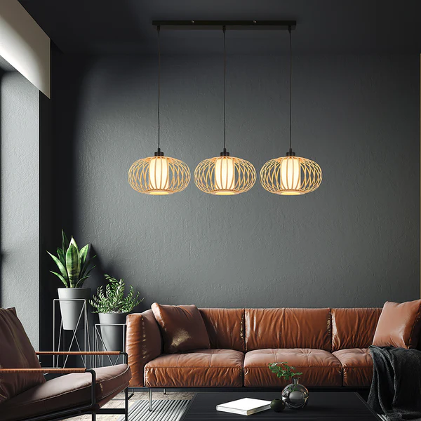 Pendelleuchte Agueiro - Aluminium / Bambus - Schwarz - Flammenanzahl: 3 - Image 3