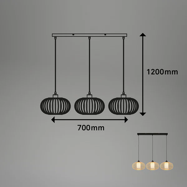Pendelleuchte Agueiro - Aluminium / Bambus - Schwarz - Flammenanzahl: 3 - Image 7