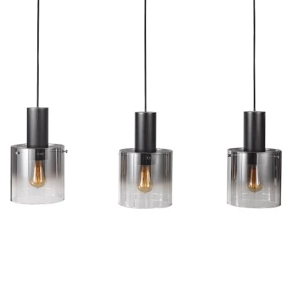 Pendelleuchte Alesund - Aluminium / Rauchglas - Schwarz - Flammenanzahl: 3