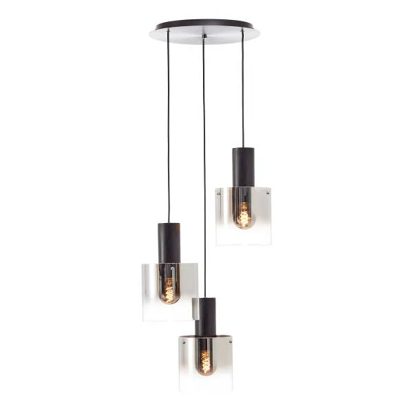 Pendelleuchte Alesund Rund - Aluminium / Rauchglas - Schwarz - 3-flammig - Image 2