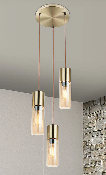 Pendelleuchte Annika Typ A - Farbglas / Eisen - 3-flammig - Messing