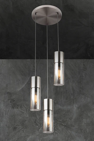 Pendelleuchte Annika Typ A - Farbglas / Eisen - 3-flammig - Silber