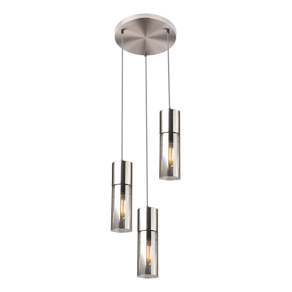 Pendelleuchte Annika Typ A - Farbglas / Eisen - 3-flammig - Silber - Image 3