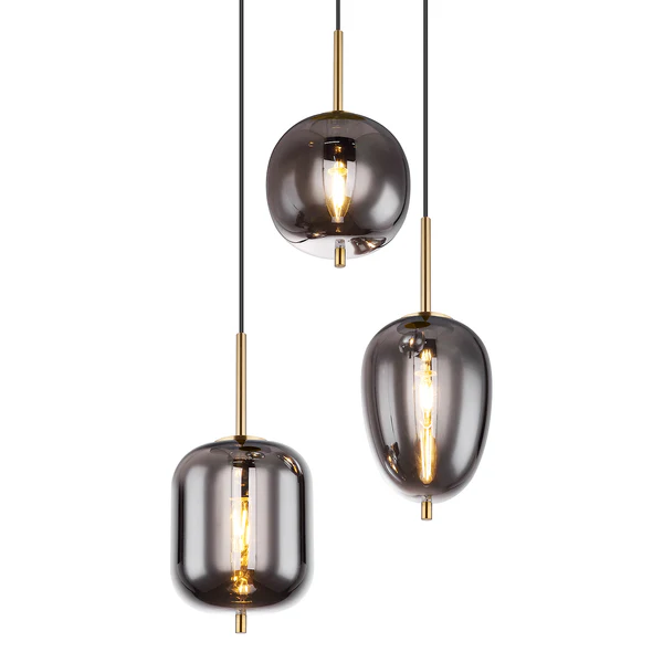 Pendelleuchte Blacky II - Glas / Eisen - 3-flammig