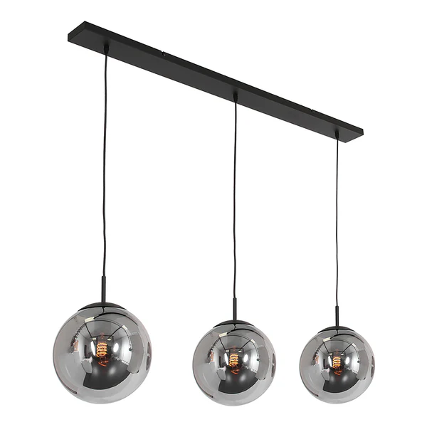 Pendelleuchte Bollique 3-flammig - Eisen / Rauchglas - Schwarz - 3-flammig - Image 2