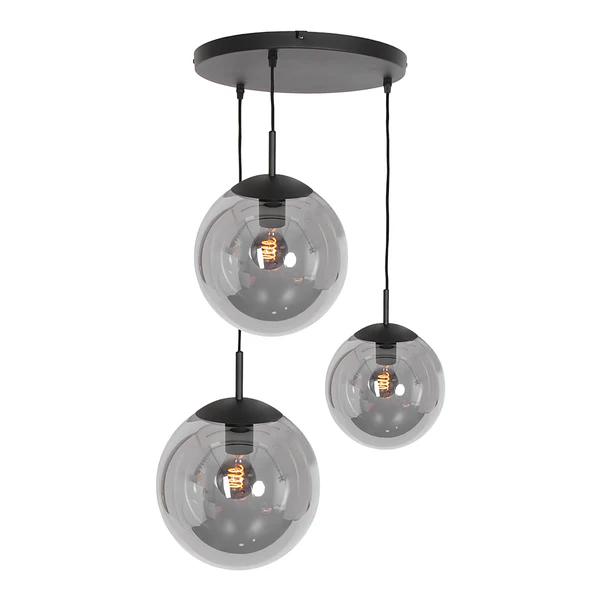 Pendelleuchte Bollique 3-flammig Rund - Eisen / Rauchglas - Schwarz - 3-flammig