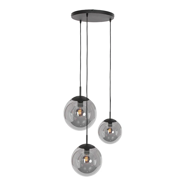 Pendelleuchte Bollique 3-flammig Rund - Eisen / Rauchglas - Schwarz - 3-flammig - Image 2