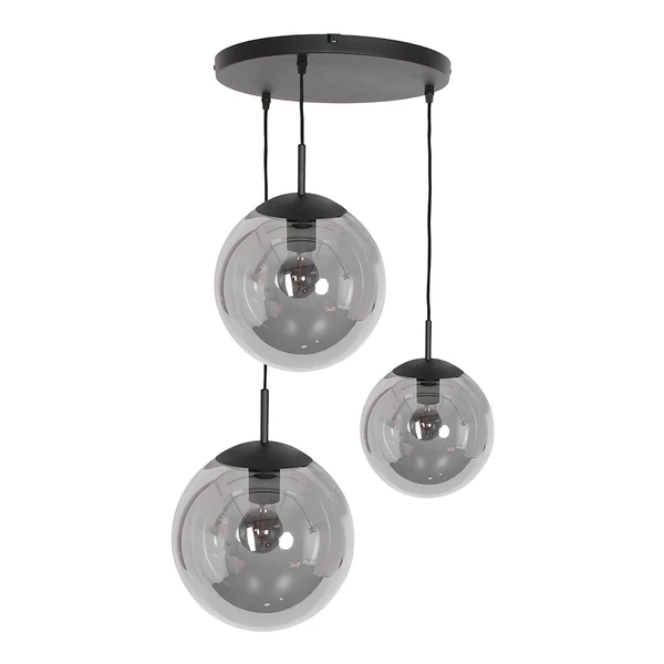 Pendelleuchte Bollique 3-flammig Rund - Eisen / Rauchglas - Schwarz - 3-flammig - Image 3