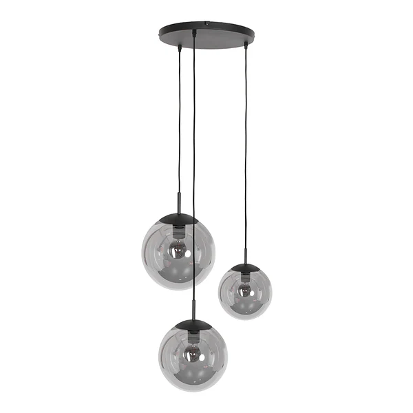 Pendelleuchte Bollique 3-flammig Rund - Eisen / Rauchglas - Schwarz - 3-flammig - Image 4