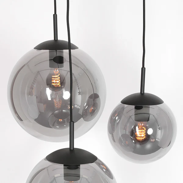 Pendelleuchte Bollique 3-flammig Rund - Eisen / Rauchglas - Schwarz - 3-flammig - Image 5
