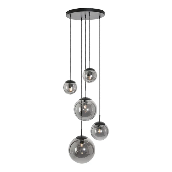 Pendelleuchte Bollique 5-flammig - Rauchglas / Aluminium - Schwarz - Image 2